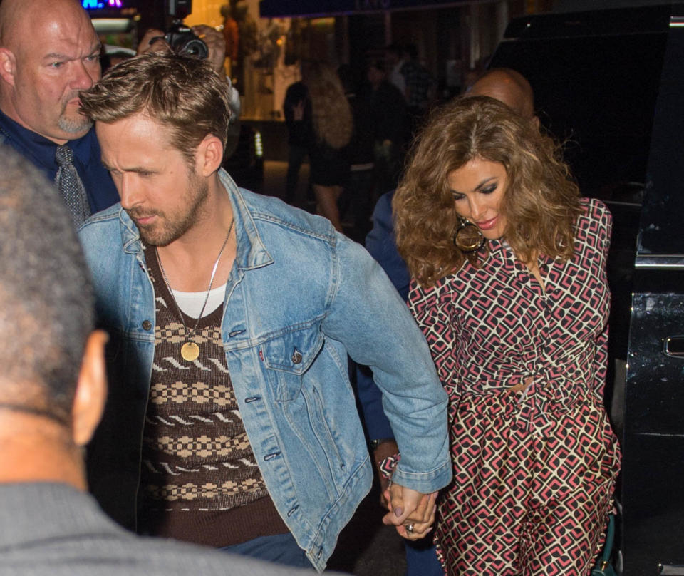 Ryan Gosling and Eva Mendes at the "SNL" Season 43 after-party at Tao in New York City.&nbsp; (Photo: Splash News)