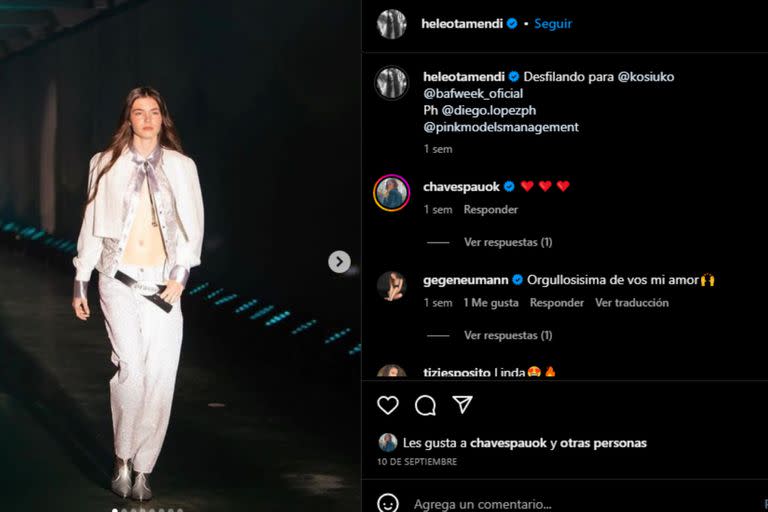 La joven debutó en las pasarelas (Foto Instagram @heleotamendi)