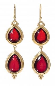 Gold Pear Double-Drop Earrings in Red, $29.99