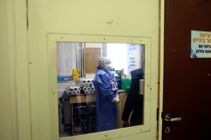 Medical staff work at the coronavirus disease (COVID-19) ward at Hadassah Ein Kerem Hospital, in Jerusalem