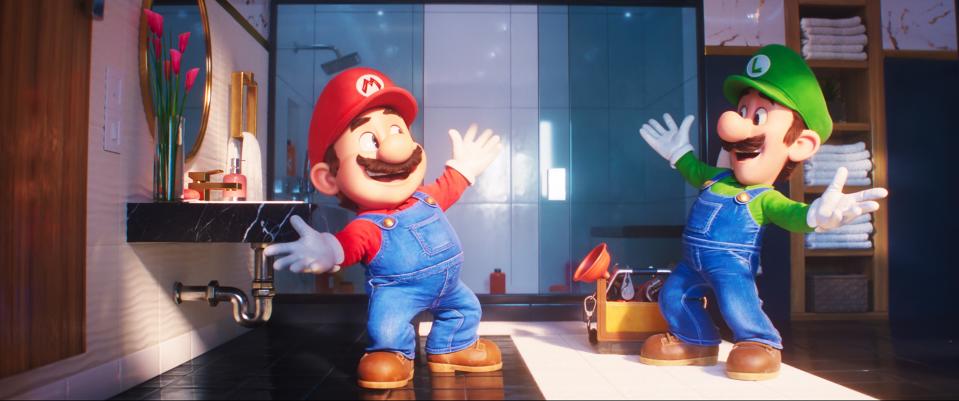 THE SUPER MARIO BROS. MOVIE, from left: Mario (voice: Chris Pratt), Luigi (voice: Charlie Day), 2023. © Universal Pictures / Courtesy Everett Collection