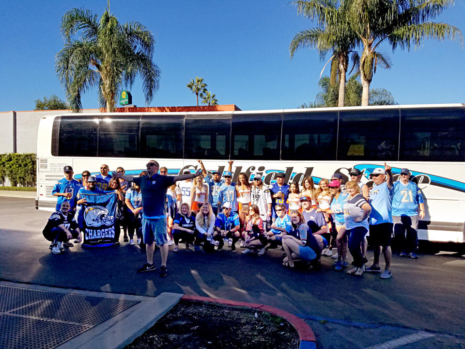 Around 50 Chargers fans made the trek from San Diego to L.A. to watch their team beat the Denver Broncos. (Yahoo Sports)