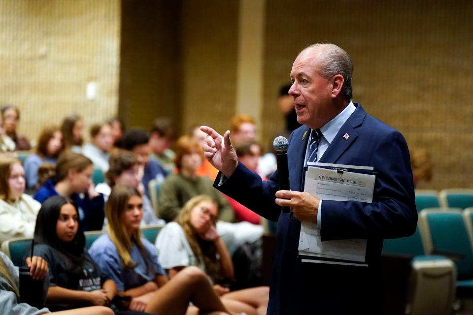 Bergen County Clerk John Hogan holds a voter registration presentation for juniors and seniors at Midland Park High School on Thursday, June 1, 2023.