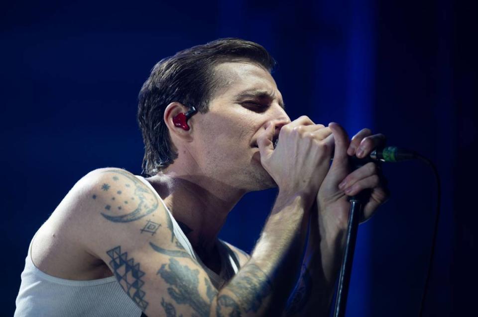 John O’Callaghan, lead vocalist for The Maine, performs with his group before Fall Out Boy at Golden 1 Center on Sunday.