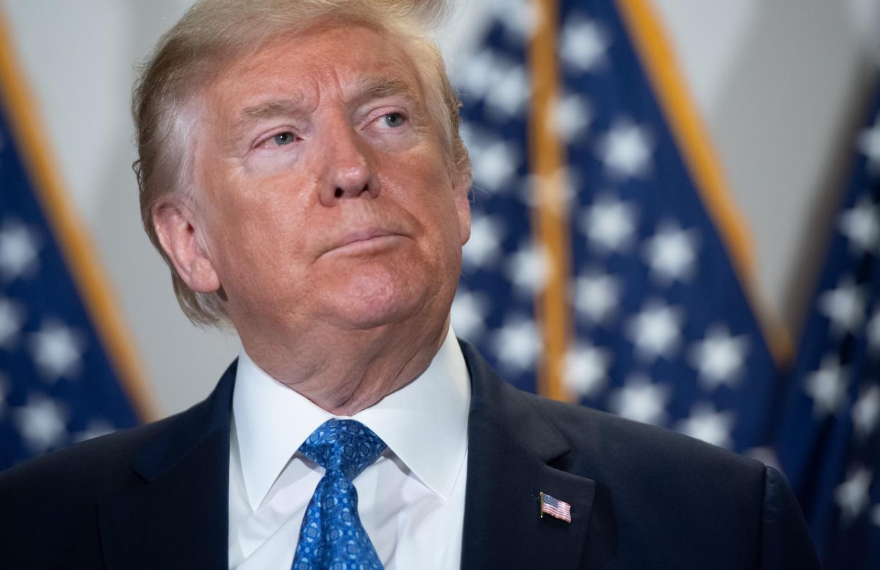 US President Donald Trump speaks during a press conference following the Senate Republicans policy luncheon on Capitol Hill in Washington, DC, on May 19, 2020. (Photo by SAUL LOEB / AFP) (Photo by SAUL LOEB/AFP via Getty Images)