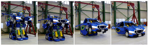 A combination picture shows a new transforming robot called "J-deite RIDE" that transforms itself into a passenger vehicle - Credit: REUTERS