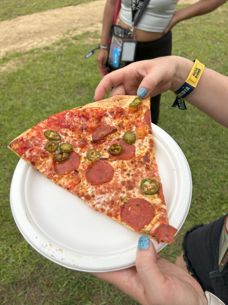 The famed Spicy Pie, pepperoni and jalapenos pizza, at Bonnaroo