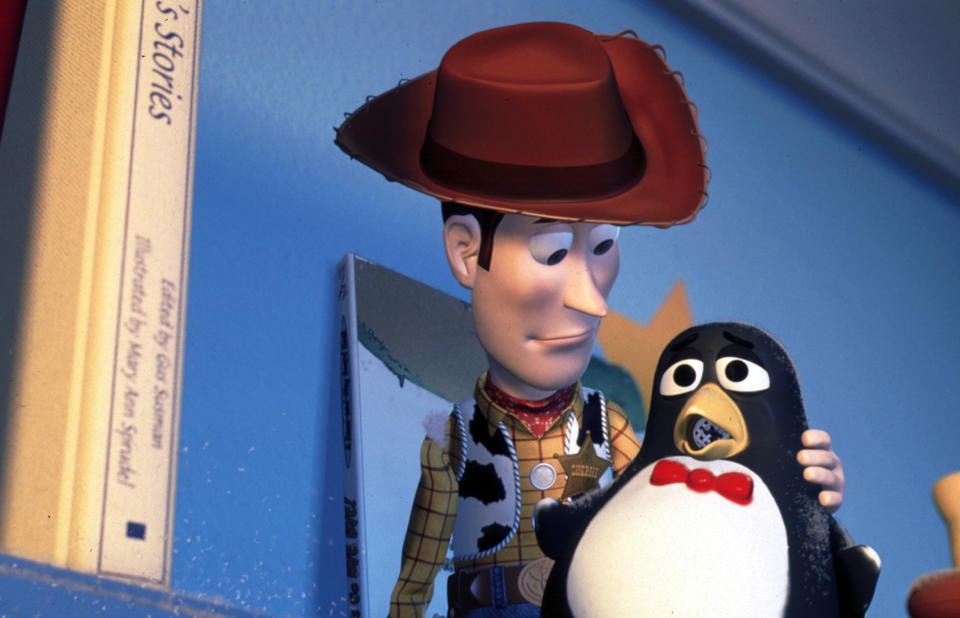 TOY STORY 2, Woody (Tom Hanks) and Wheezy (Joe Ranft), 1999