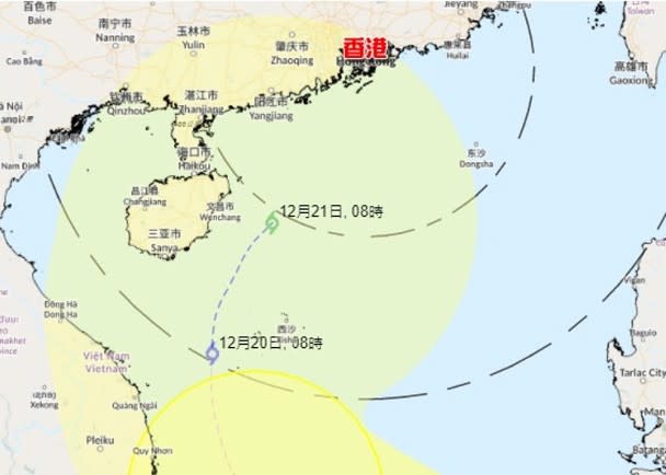 「雷伊」下周二冬至殺入香港400公里範圍。