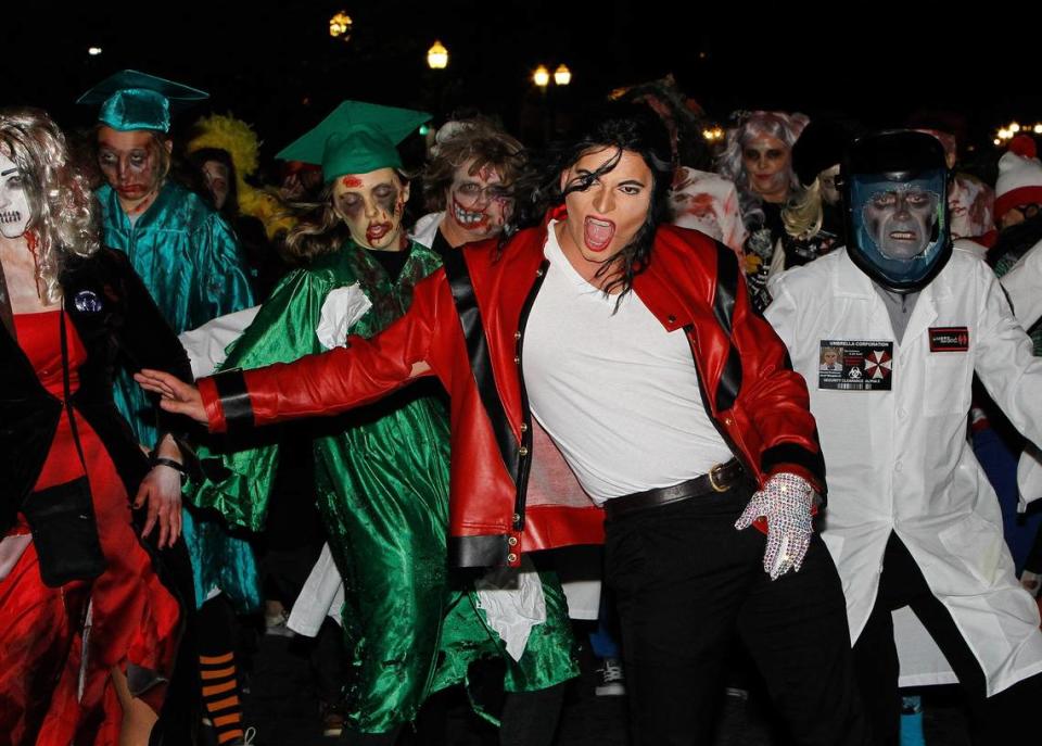 Enthusiastic zombies and Michael Jackson during the 2018 Thriller Parade.