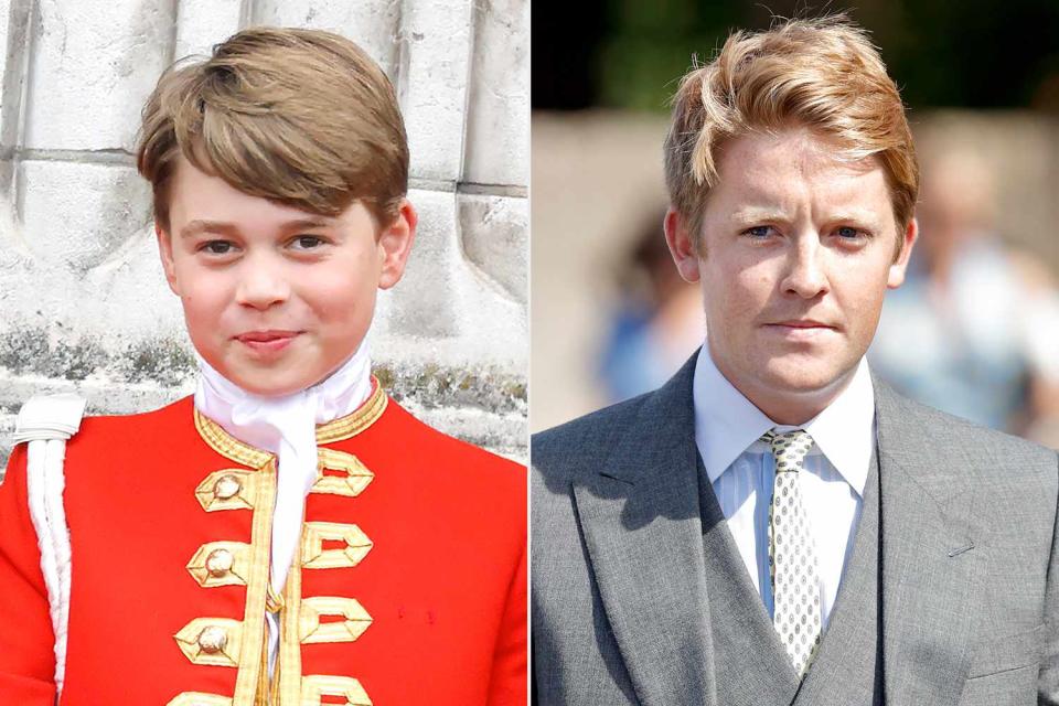 <p>Max Mumby/Indigo/Getty; Max Mumby/Indigo/Getty</p> Prince George on the balcony of Buckingham Palace after the coronation of King Charles and Queen Camilla on May 6, 2023; Hugh Grosvenor at the wedding of Charlie van Straubenzee and Daisy Jenks in Frensham, England on Aug. 4, 2018. 