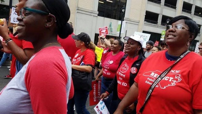 Educators and supporters rally in Raleigh in 2018 to protest pay and the underfunding of education.