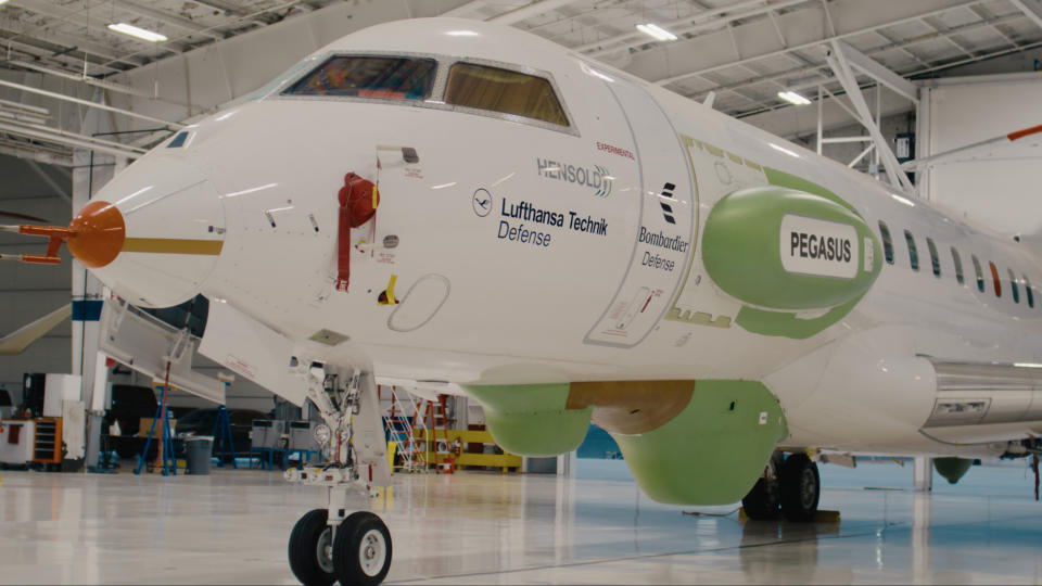Bombardier's Global 6000 for the German PEGASUS Program ready to rollout of Bombardier's Wichita, KS, hangar.