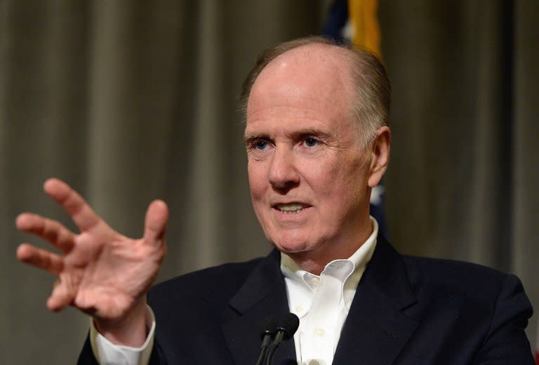 White House National Security Advisor Tom Donilon at a news conference on June 8, 2013 in Rancho Mirage, California. Donilon said the charges against Edward Snowden "present a good case for extradition under the treaty, the extradition treaty between the United States and Hong Kong"