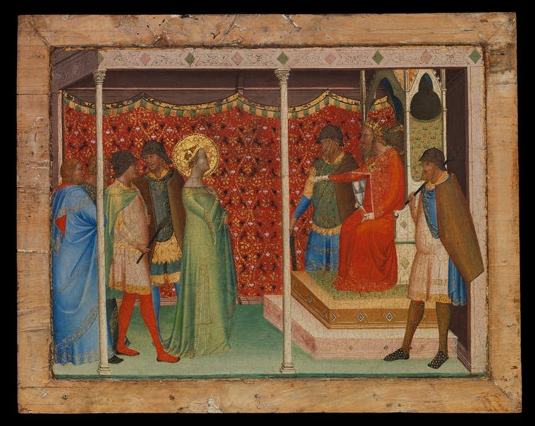 <span class="caption">Saint Reparata prepares to martyr herself before the Emperor Decius.</span> <span class="attribution"><span class="source">Bernardo Daddi, Metropolitan Museum of Art</span></span>