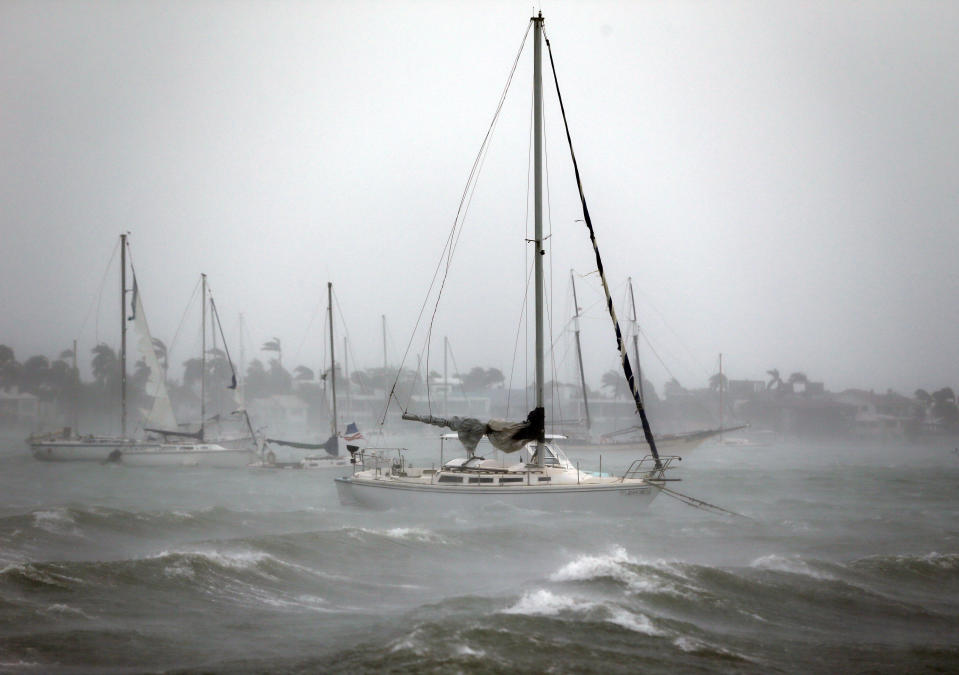 <p><strong>Miami Beach</strong><br>Sailboats moored near Watson Island ride out the winds and waves as Hurricane Irma passes by, Sept. 10, 2017, in Miami Beach, Fla. (Photo:Wilfredo Lee/AP) </p>