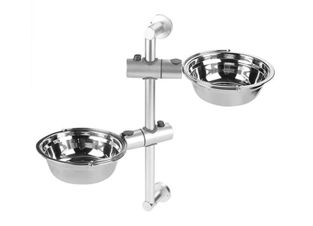 Stainless Steel Double Pet Bowls with Black Melamine Stand