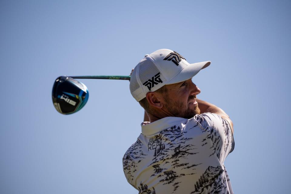 Kevin Dougherty hits a tee shot during the Utah Championship, part of the PGA Korn Ferry Tour, at Oakridge Country Club in Farmington on Saturday, Aug. 5, 2023. | Spenser Heaps, Deseret News