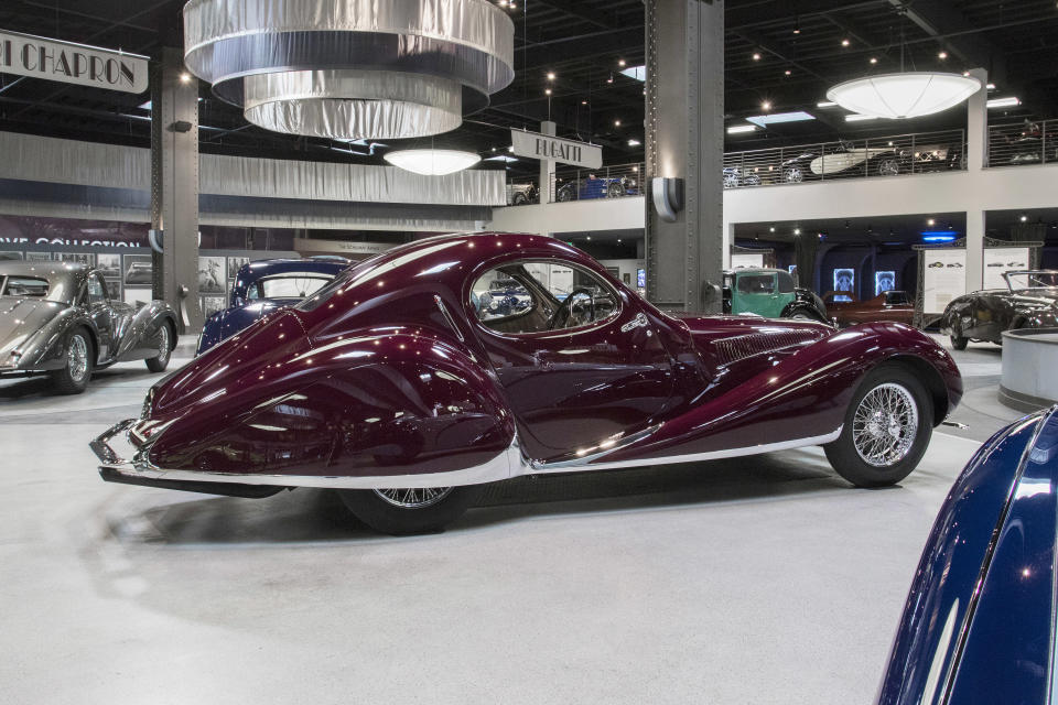 The Mullin Collection's 1937 Talbot-Lago T150 CS “Teardrop” on display.