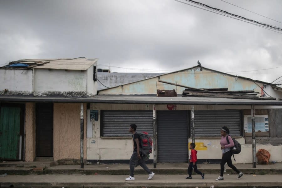 Haitian migrants arrive at the beach, in Necocli, Colombia, Saturday, Oct. 7, 2023. (AP Photo/Ivan Valencia)