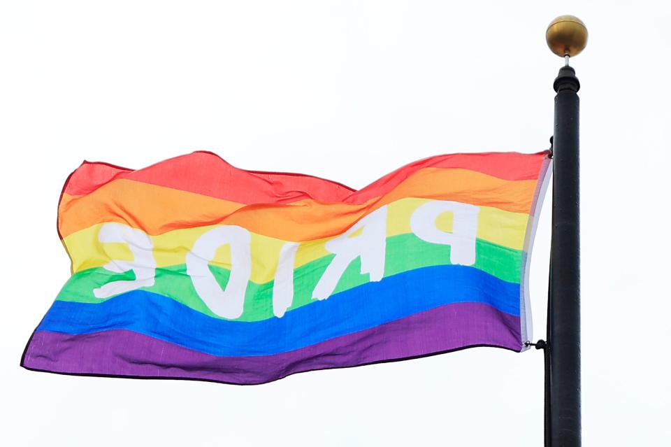 A Pride flag flies over the southeast corner of Jacksonville City Hall on June 28.