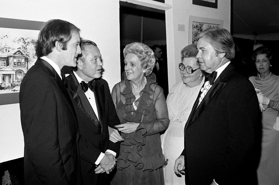 Sharing a moment during the Heritage Ball at Franklin's historic Carnton on Sept. 9, 1978, are Dr. Jeff Bethurum, mayor of Franklin; Harrison Hein, ball chairman; Mrs. Hein; and Mrs. and Mr. Harper, who will receive the Patrons Award later in the evening.