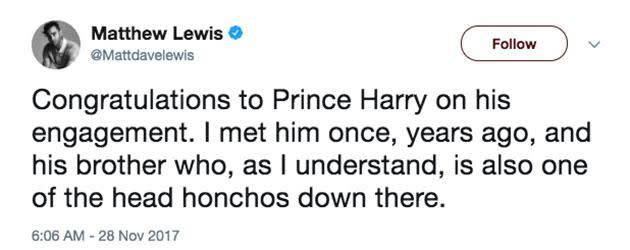 Matthew Lewis also shared his best wishes. Source: Twitter