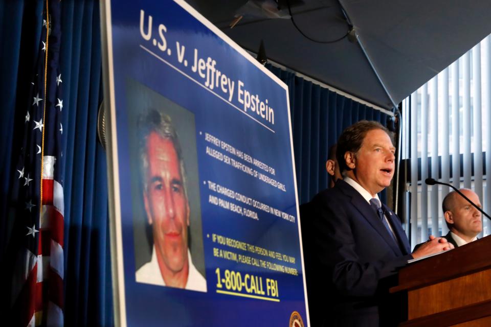 United States Attorney for the Southern District of New York Geoffrey Berman speaks during a news conference, in New York, Monday, July 8, 2019. Federal prosecutors announced sex trafficking and conspiracy charges against wealthy financier Jeffrey Epstein.