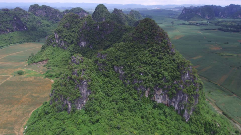 Many of the caves containing Gigantopithecus blacki fossils are found in the distinctive karst landscape of China's Guangxi region.  -Yingqi Zhang