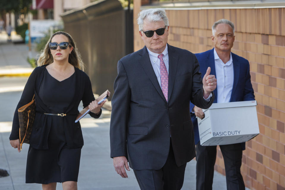 John Dougherty, former IBEW business manager arrives at Federal Court, in Reading, Pa., on Thursday, July 11, 2024. The former Philadelphia labor leader who wielded significant clout in Pennsylvania politics was being sentenced on Thursday for bribing a City Council member and stealing nearly $600,000 from the union he ran for nearly three decades. (Alejandro A. Alvarez/The Philadelphia Inquirer via AP)