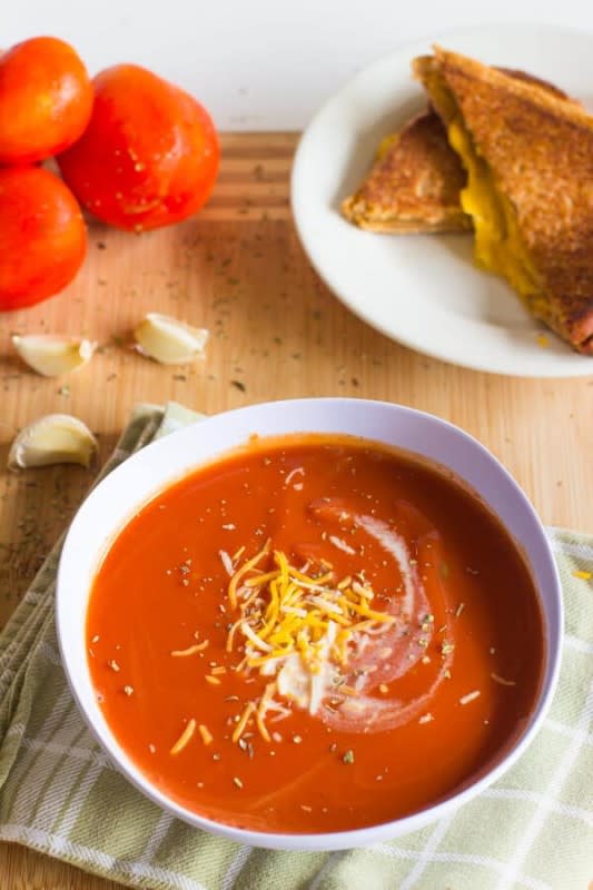 <p>Julie's Eats and Treats</p><p>Slow cooking creamy tomato soup means richer notes of flavor on every count, and you can step away while everything is coming together beautifully. </p><p><strong>Get the recipe: <a href="https://www.julieseatsandtreats.com/slow-cooker-tomato-basil-soup/" rel="nofollow noopener" target="_blank" data-ylk="slk:Slow Cooker Tomato Basil Soup;elm:context_link;itc:0;sec:content-canvas" class="link rapid-noclick-resp">Slow Cooker Tomato Basil Soup</a></strong></p>