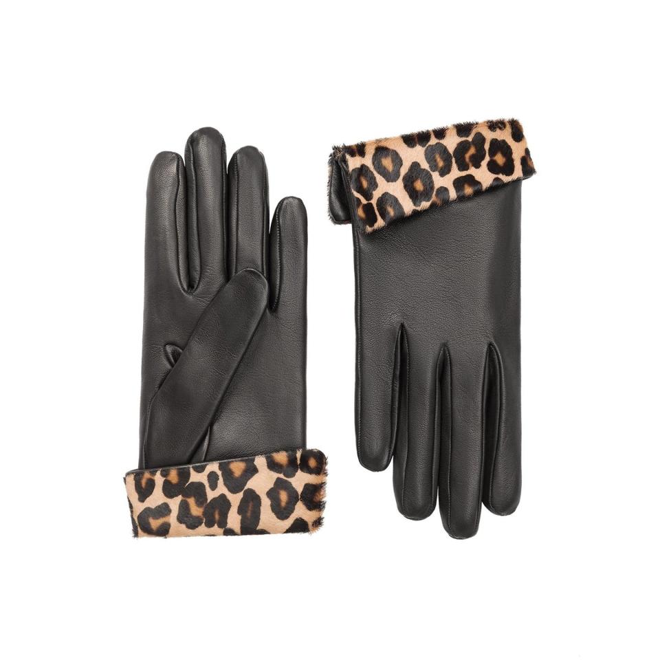 Natalie | Leather Glove with Animal Print Cuff