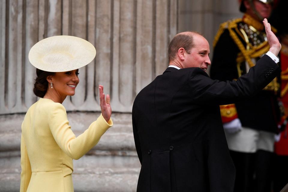 Prince William, Duke of Cambrudge and Catherine, Duchess of Cambridge arrive for the National Service of Thanksgiving