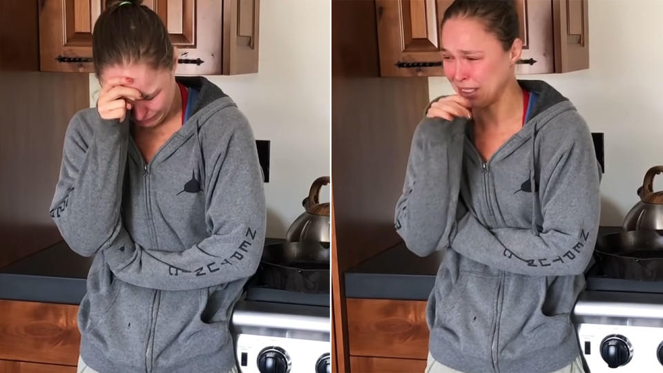 Ronda Rousey breaks down in the emotional Youtube video. Pic: Youtube/Ronda Rousey