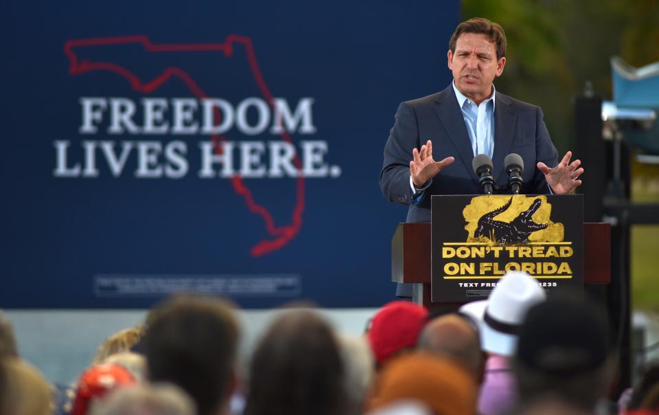 Florida Gov. Ron DeSantis rallies on Nov. 4, 2022, in Melbourne.