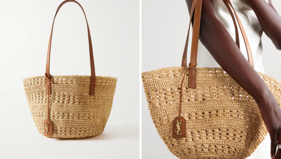 Saint Laurent Panier leather-trimmed raffia tote. (PHOTO: Net-A-Porter)