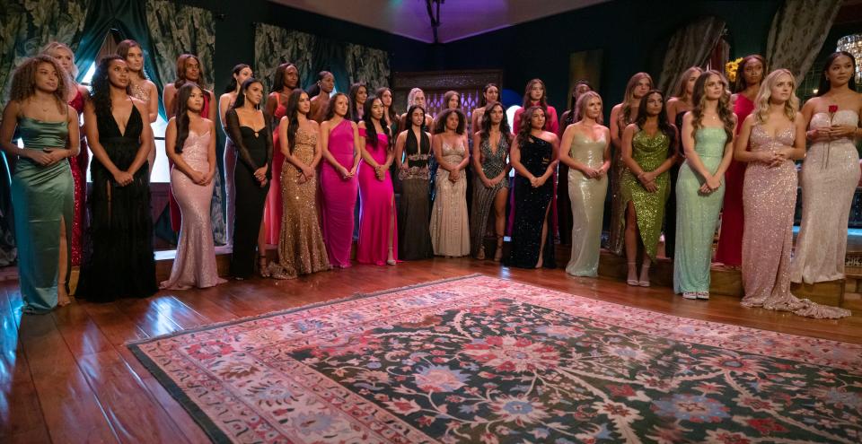 Joey Graziadei meets the 32 women on night one for ABC-TV's reality TV show The Bachelor.