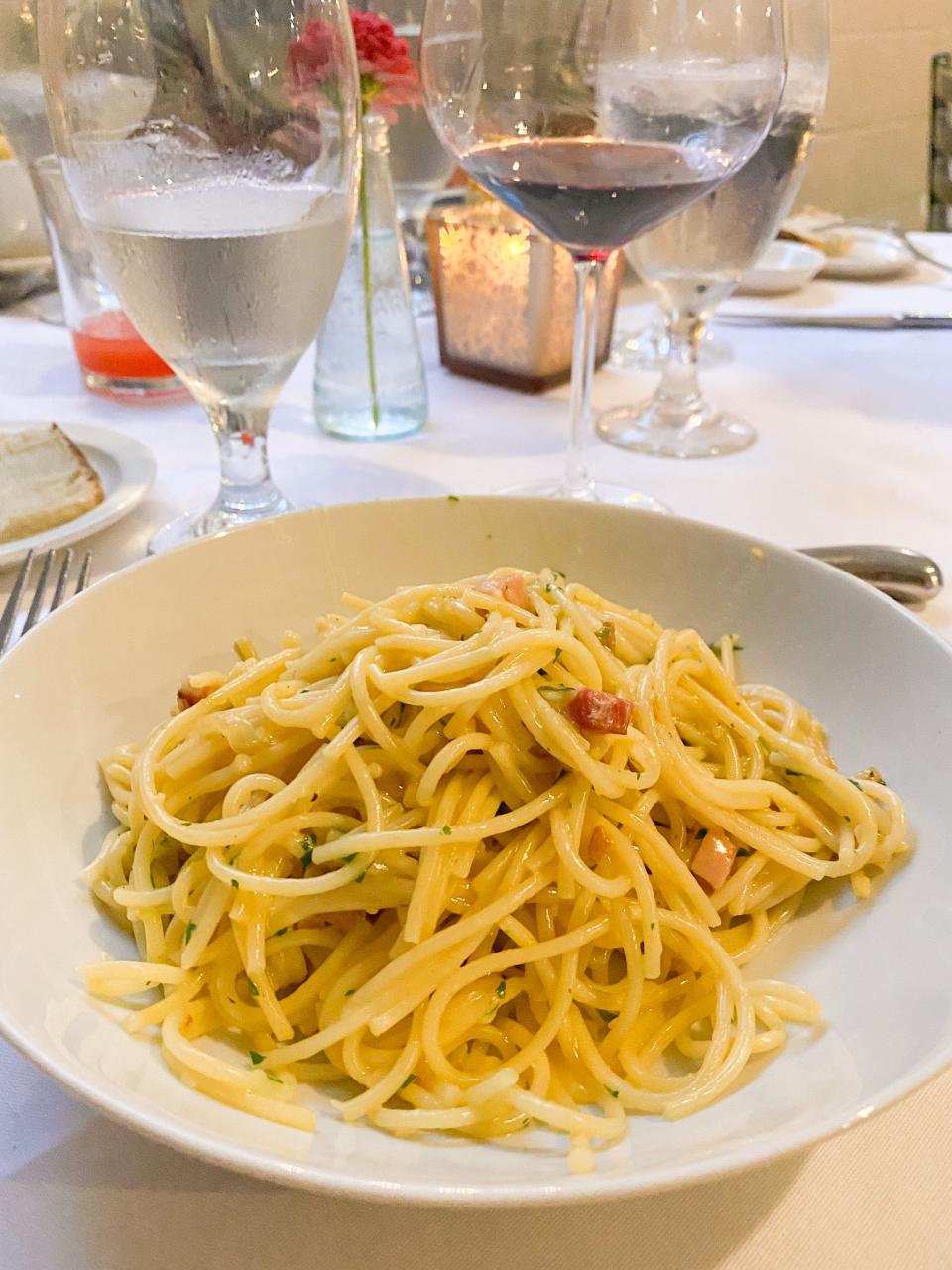 Spaghetti alla Carbonara at Bari Ristorante e Enoteca. Bari makes its pasta from scratch in house.