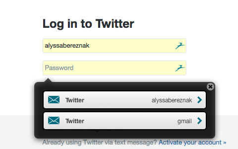 Twitter login screen with Dashlane password app