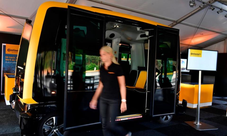 The continental urban mobility experience (Cube) – a robo-taxi and autonomous vehicle to transport passengers, in use in Hannover, Germany.