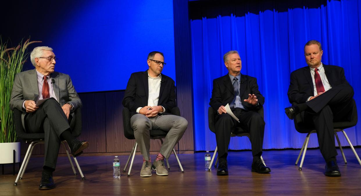 A panel discusses the economy Wednesday during the Greater Oklahoma City Chamber State of the Economy presentation and luncheon at the National Cowboy & Western Heritage Museum.