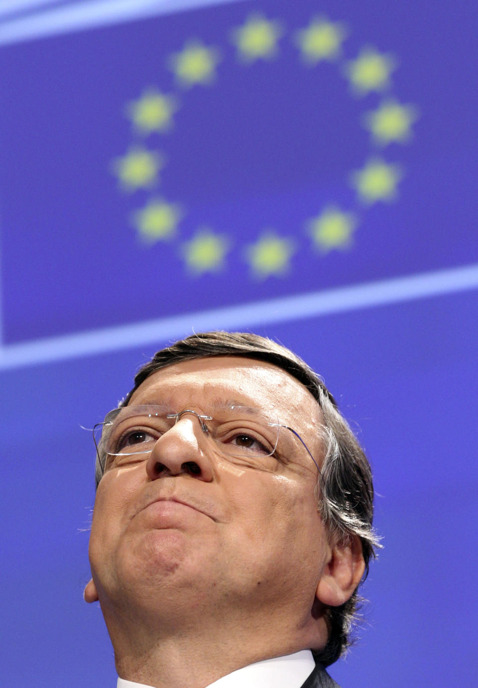 European Commission President Jose Manuel Barroso addresses the media after the 2012 Nobel Peace Prize was awarded to the EU, at the European Commission headquarters in Brussels, Friday, Oct. 12, 2012. The European Union has been awarded the Nobel Peace Prize for its efforts to promote peace and democracy in Europe, in the midst of the union's biggest crisis since its creation in the 1950s. The Norwegian prize committee said the EU received the award for six decades of contributions "to the advancement of peace and reconciliation, democracy and human rights in Europe. (AP Photo/Yves Logghe)