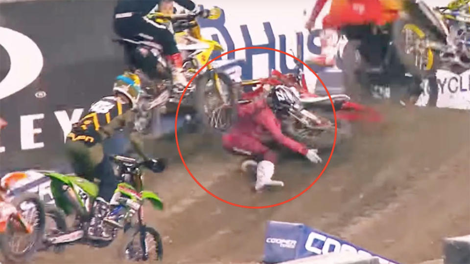 Chad Reed was crushed by a rival’s bike. Pic: AMA Supercross