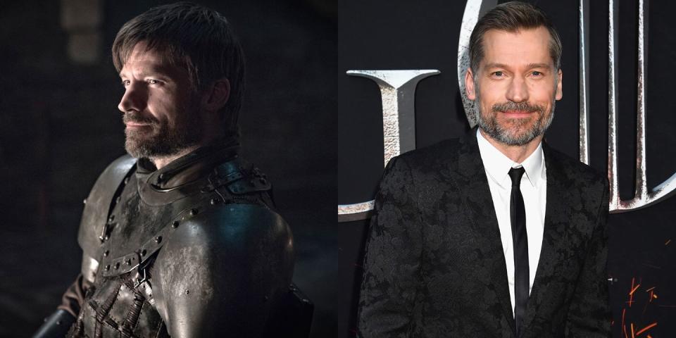 <p>From left: Coster-Waldau as Jaime Lannister in Season 8; Coster-Waldau at the <em>GoT</em> Season 8 premiere on April 3, 2019. </p>