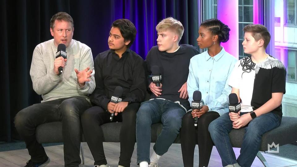 Joe Cornish, Director of ‘The King Who Would Be King’ alongside the cast; Louis Ashbourne Serkis, Dean Chaumoo, Rhianna Dorris & Tom Taylor (Credit: Build)