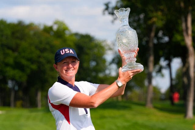 Stacy Lewis holds the Solheim Cup trophy