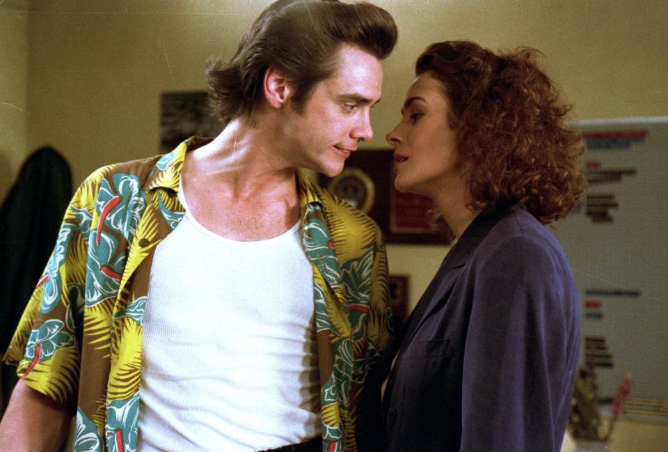 Jim Carrey and Sean Young in <i>Ace Ventura: Pet Detective</i> (Warner Bros.)