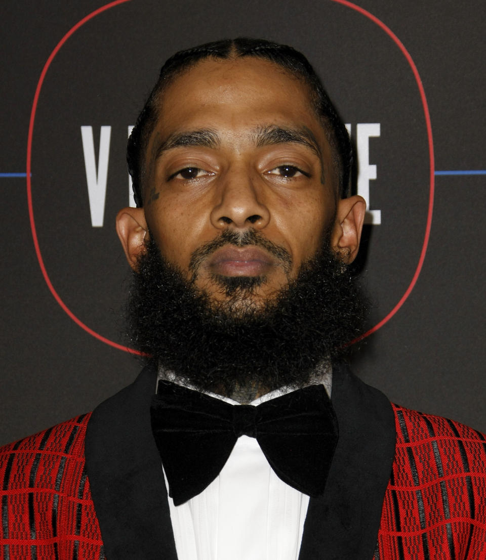 Nipsey Hussle, seen here at the Warner Music Pre-Grammy Party, has reportedly been shot and killed. Source: Getty