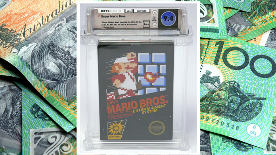 This Super Mario Bros cartridge is worth $140K. Images via Heritage Auctions, Getty