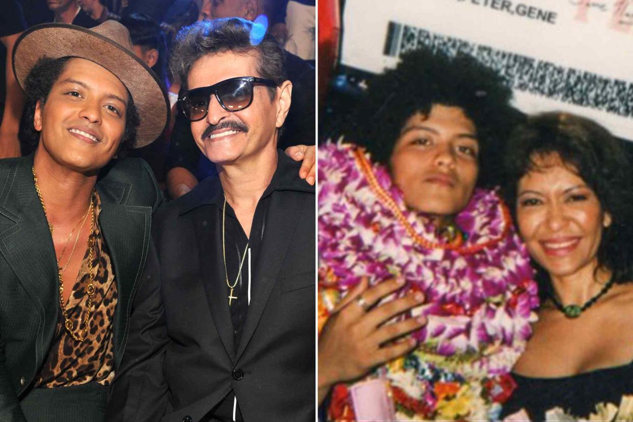 <p>Kevin Mazur/WireImage ; Bruno Mars Instagram</p> Bruno Mars and his father Peter Hernandez attend the 2013 MTV Video Music Awards on August 25, 2013. ; Bruno Mars and his mom Bernadette San Pedro Bayot.
